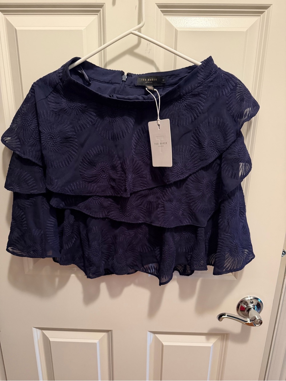 Ted Baker Navy Textured Ruffle Layered Skirt
